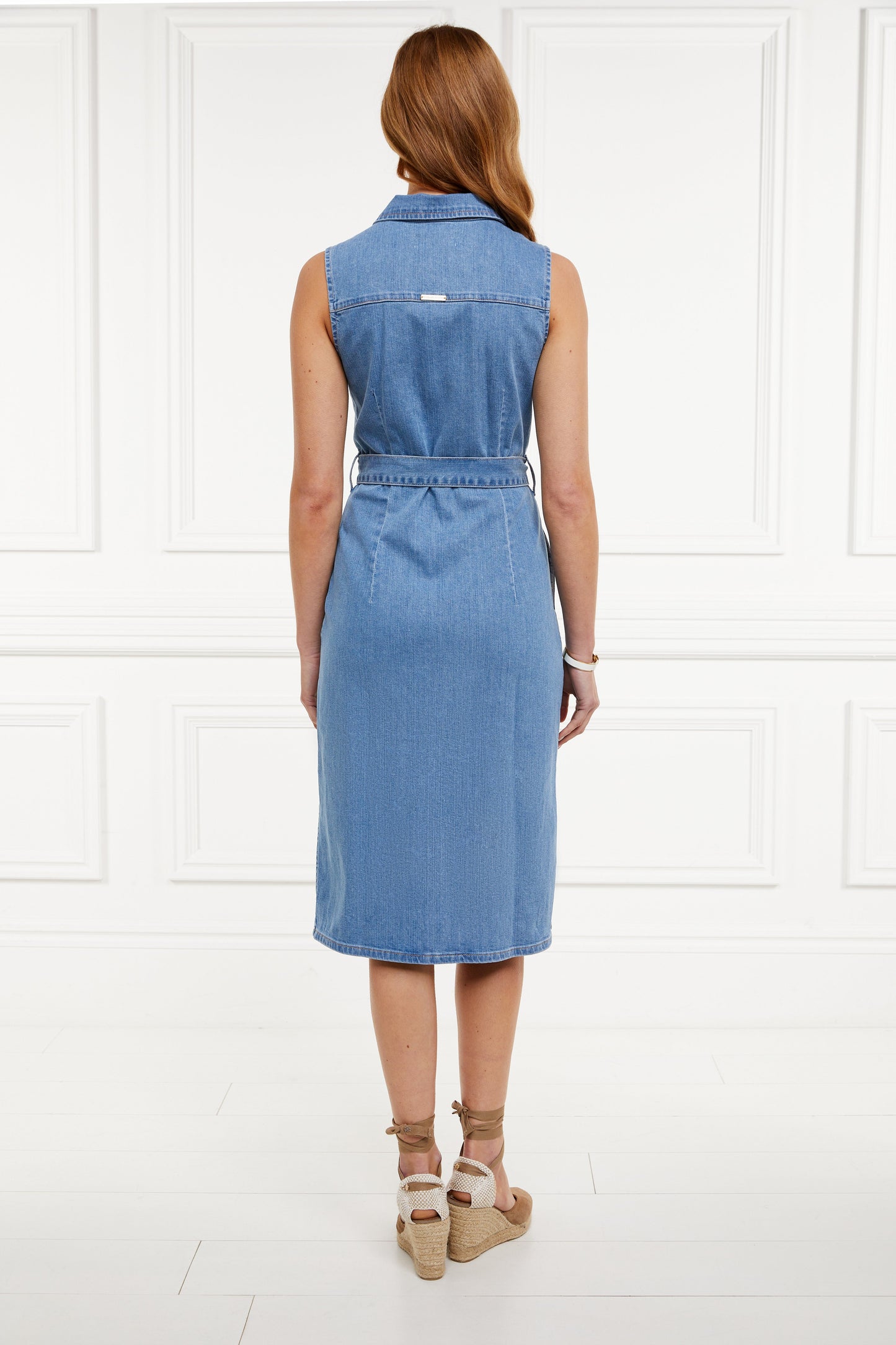 Denim Sleeveless Shirt Dress (Light Indigo Wash)