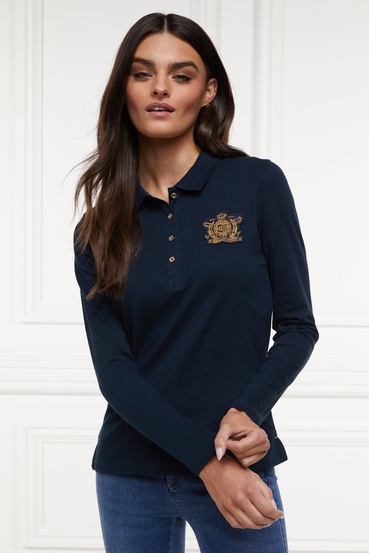 Long Sleeve Crest Polo (Ink Navy)