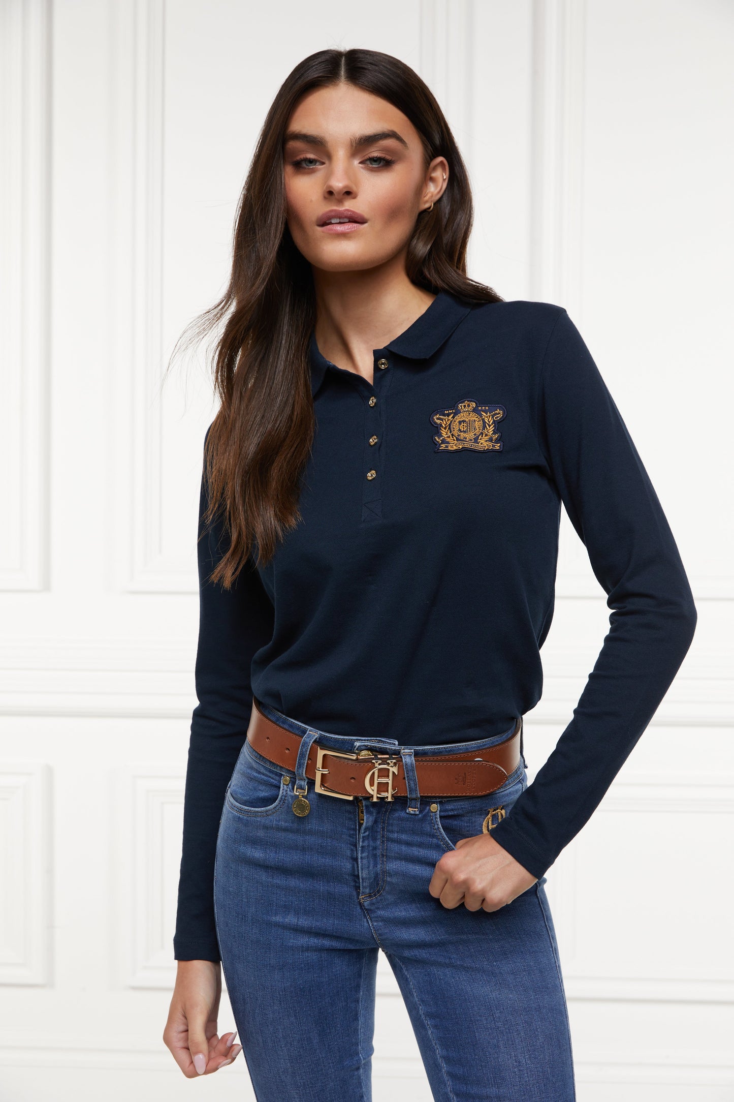 Long Sleeve Crest Polo (Ink Navy)