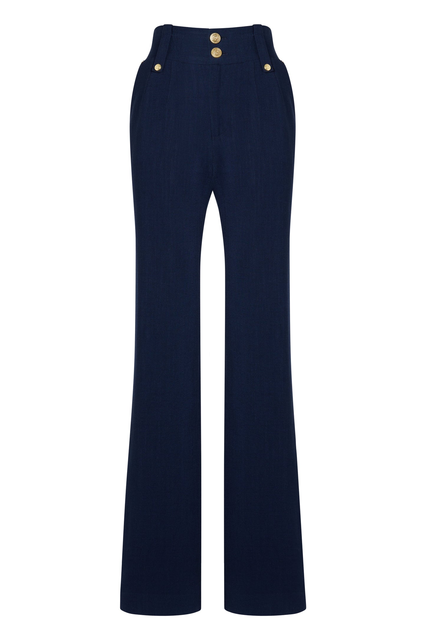 High Waisted Straight Trouser (Navy Linen)