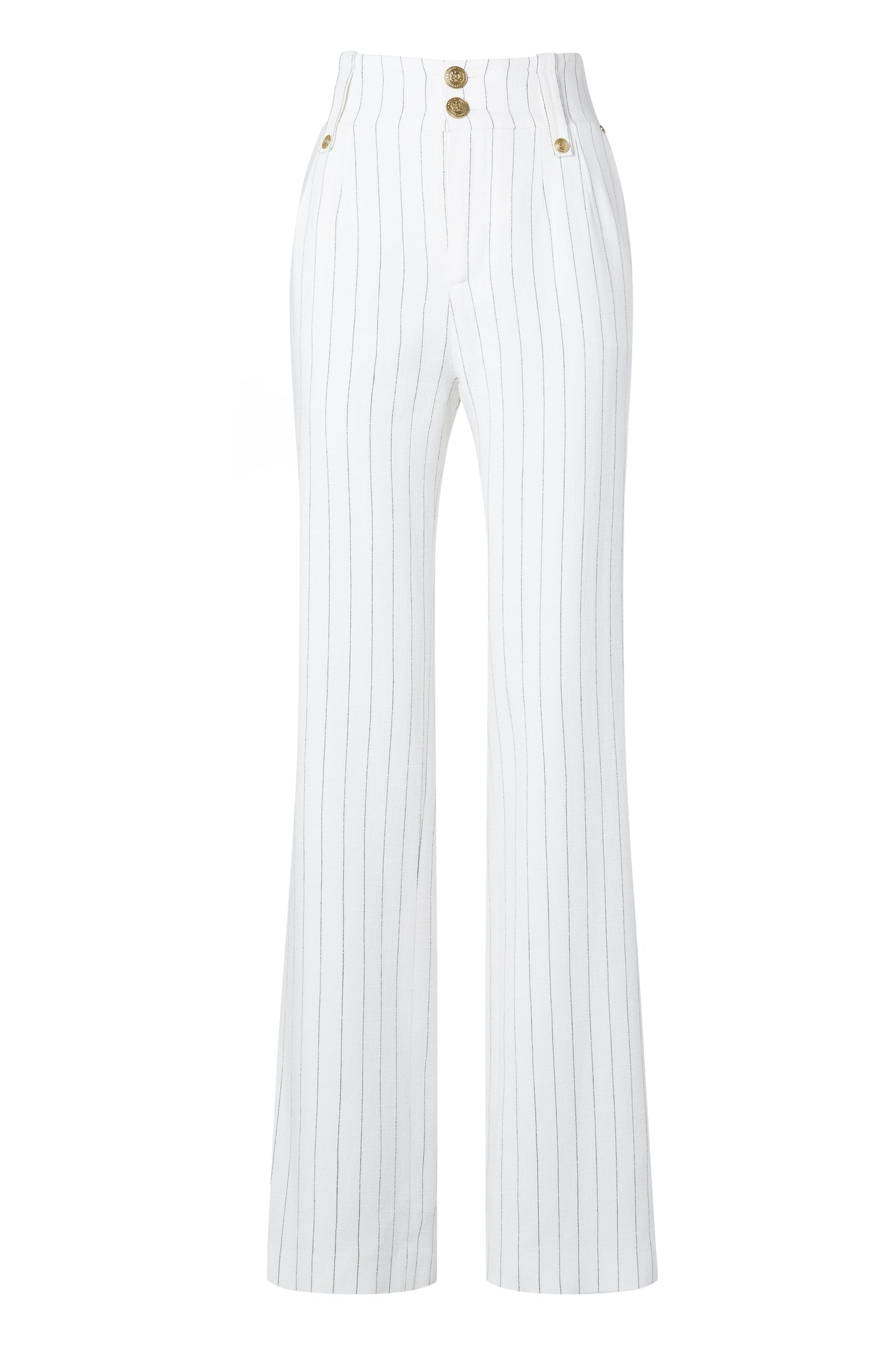 High Waisted Straight Trouser (Oyster Linen Pinstripe)