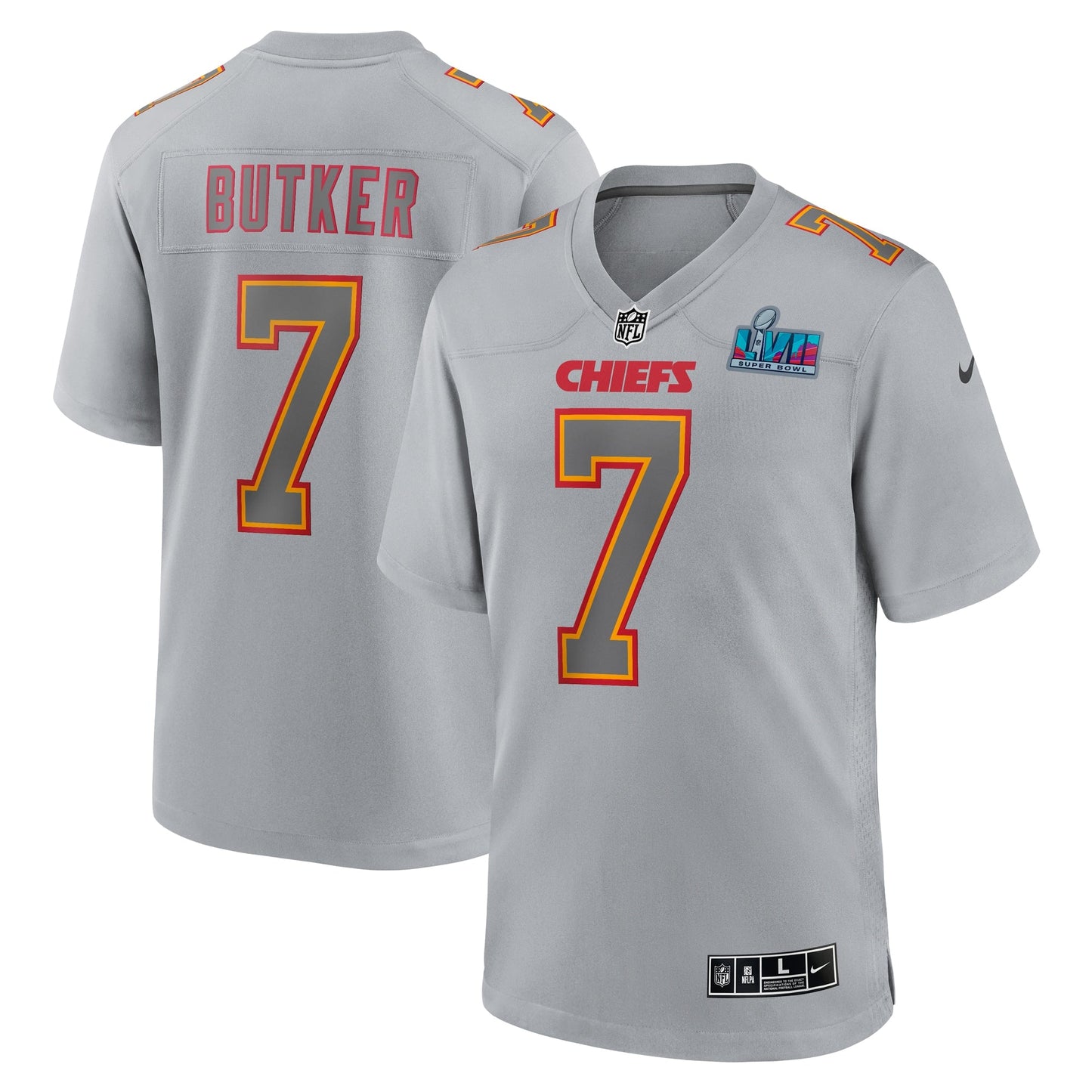 Harrison Butker Kansas City Chiefs  Super Bowl LVII Patch Atmosphere Fashion Game Jersey - Gray