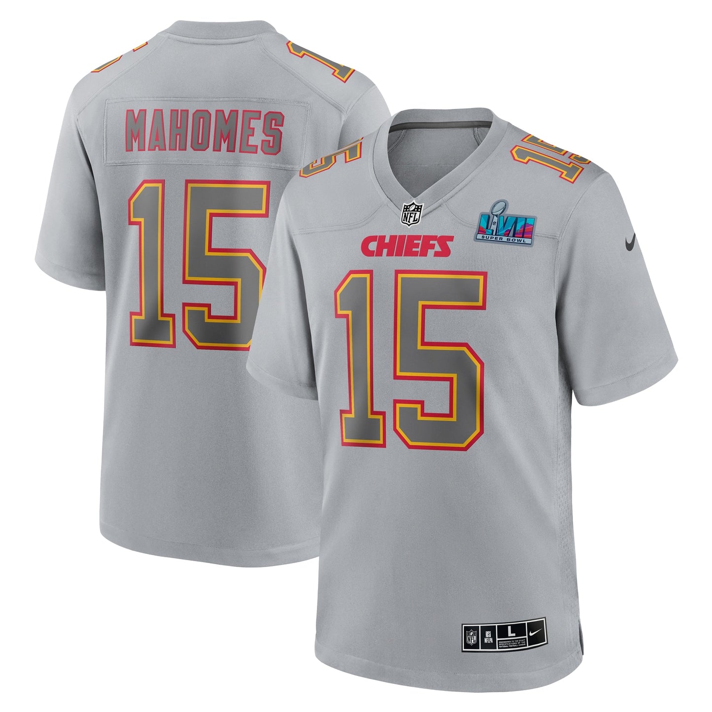 Patrick Mahomes Kansas City Chiefs  Super Bowl LVII Patch Atmosphere Fashion Game Jersey - Gray