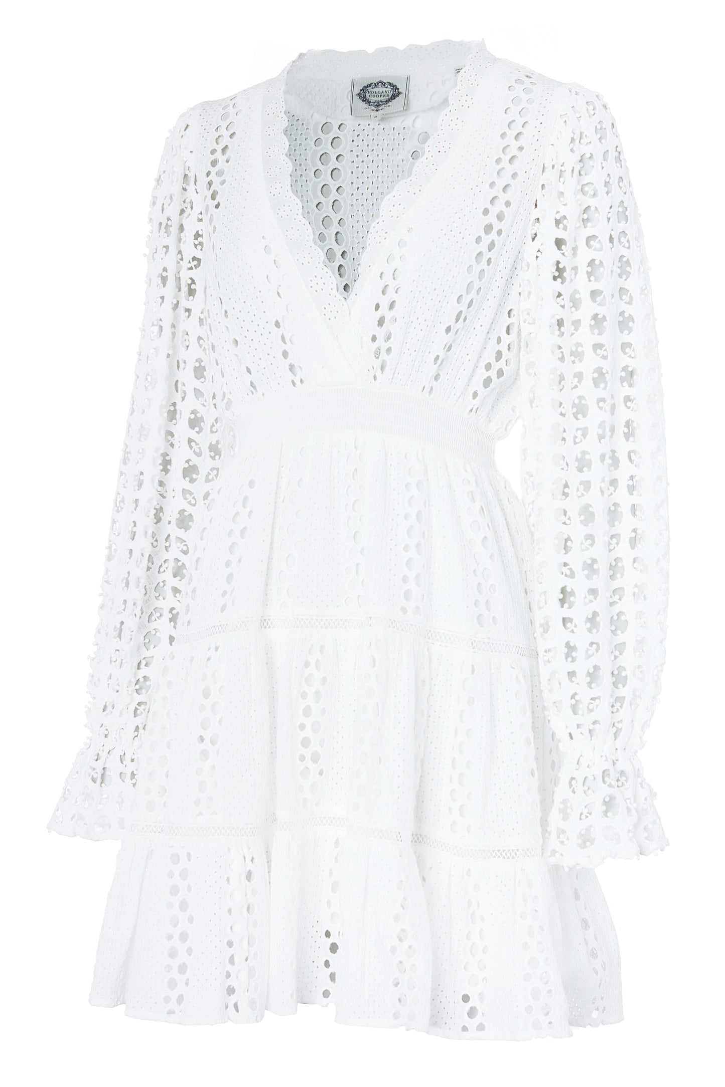 Broderie Lace V-Neck Dress (White)