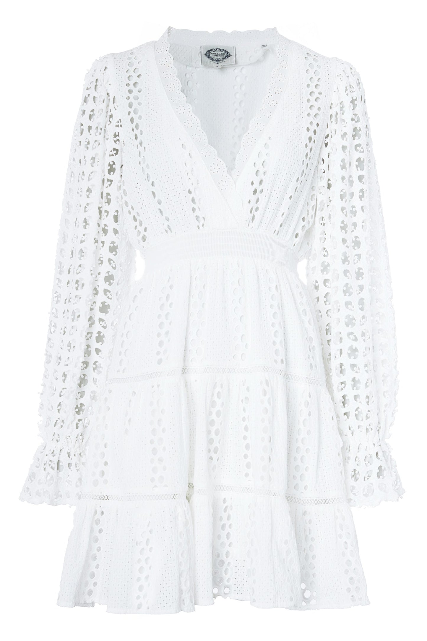 Broderie Lace V-Neck Dress (White)