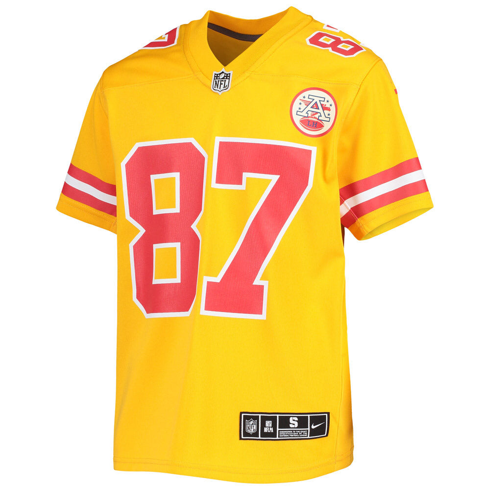 Youth Kansas City Chiefs Travis Kelce Inverted Team Game Jersey Gold