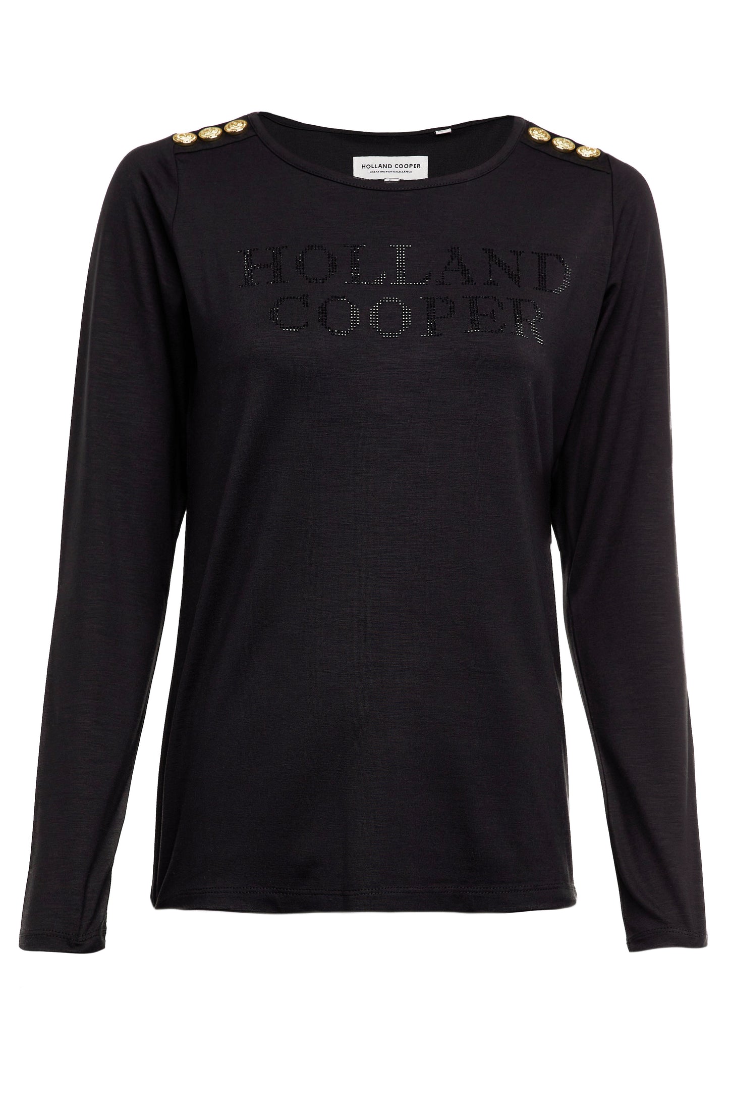 Diamante Long Sleeve Crew Neck Tee (Black)