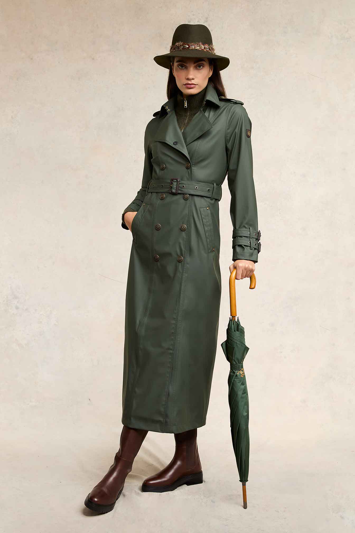 Full Length Kendal Waterproof Trench Coat (Evergreen)