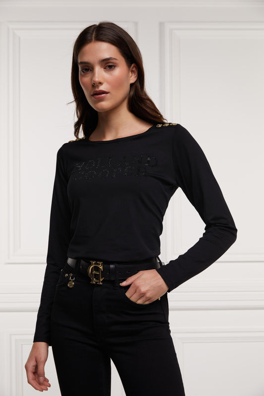 Diamante Long Sleeve Crew Neck Tee (Black)