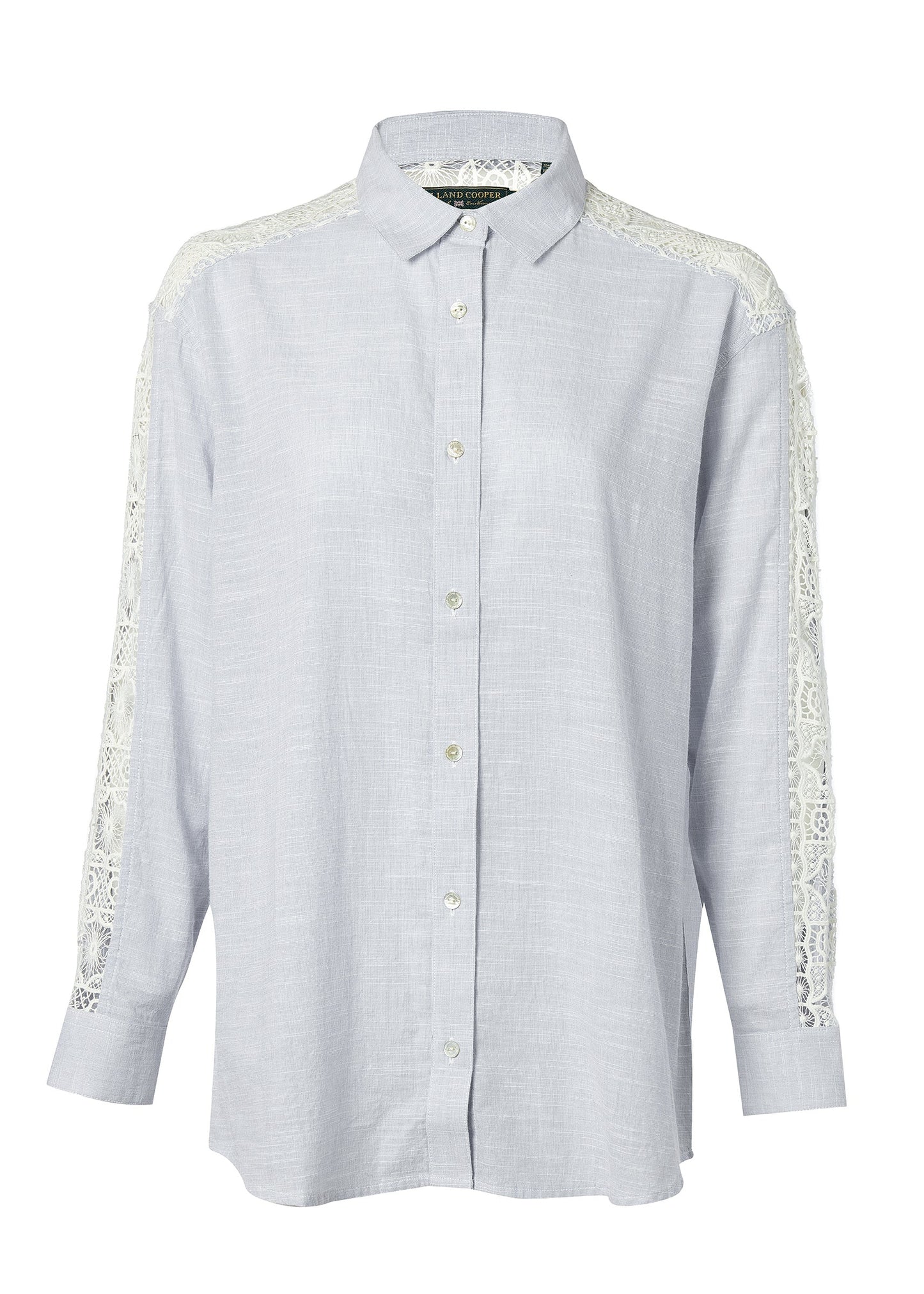 Oversized Cotton Lace Shirt (Tick Stripe Sky Blue)