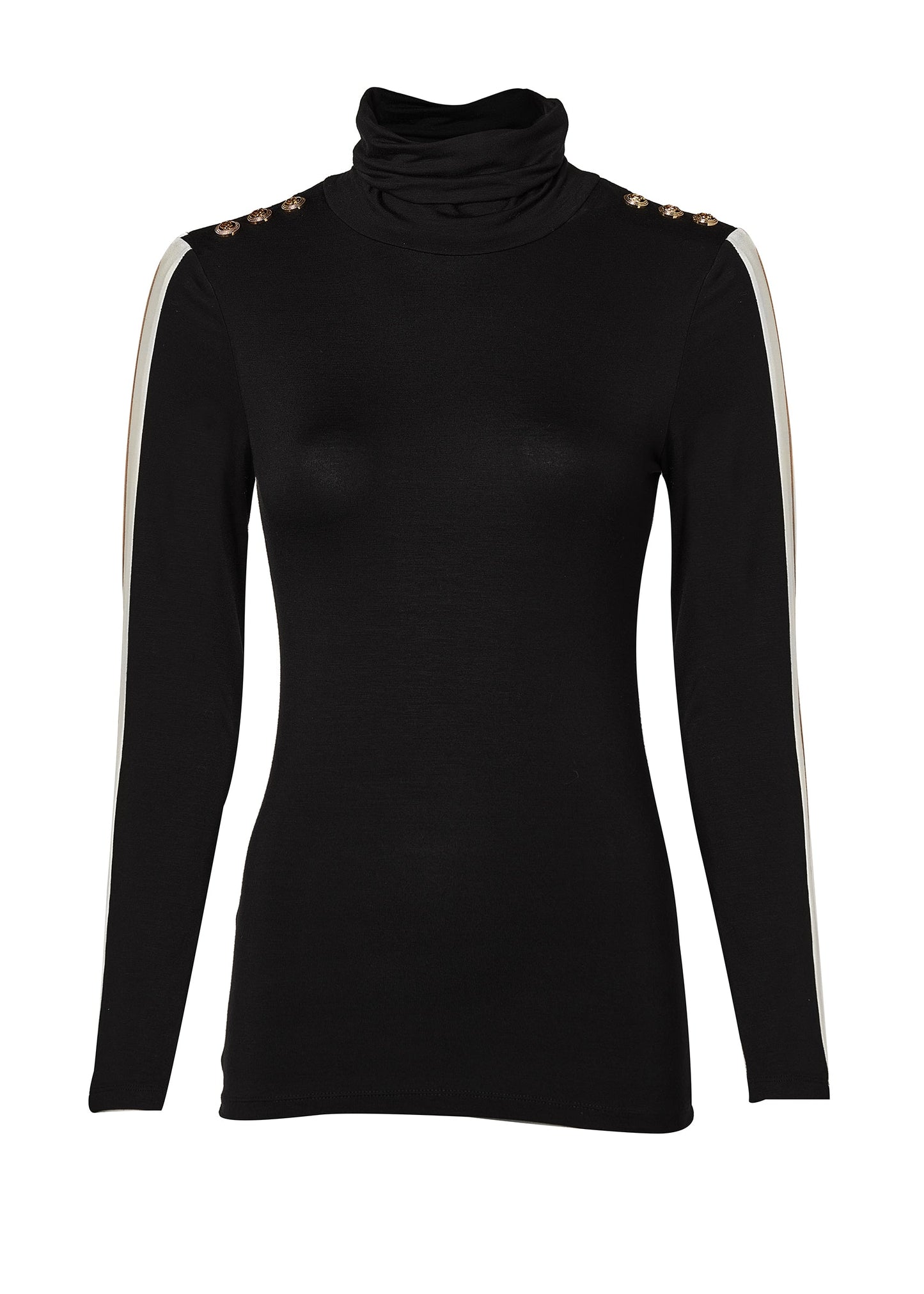 Panel Long Sleeve Roll Neck (Black Camel)