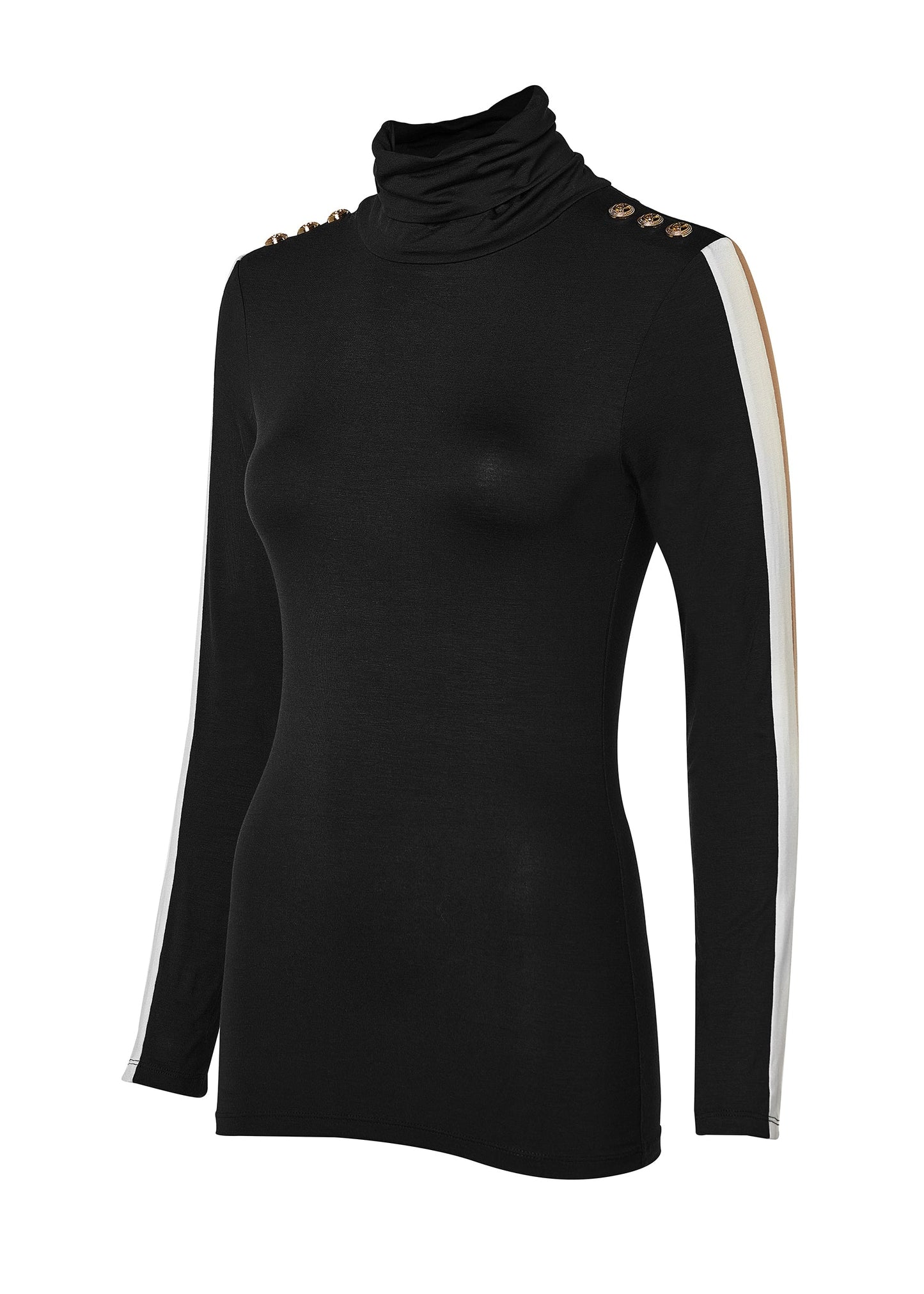 Panel Long Sleeve Roll Neck (Black Camel)