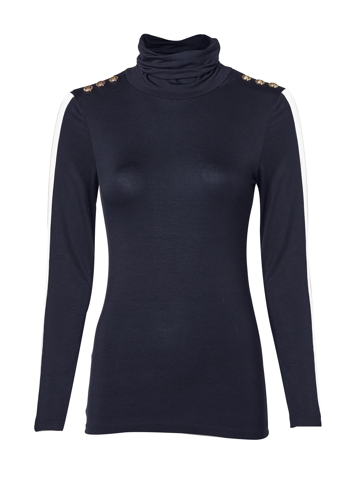 Panel Long Sleeve Roll Neck (Navy Ecru)