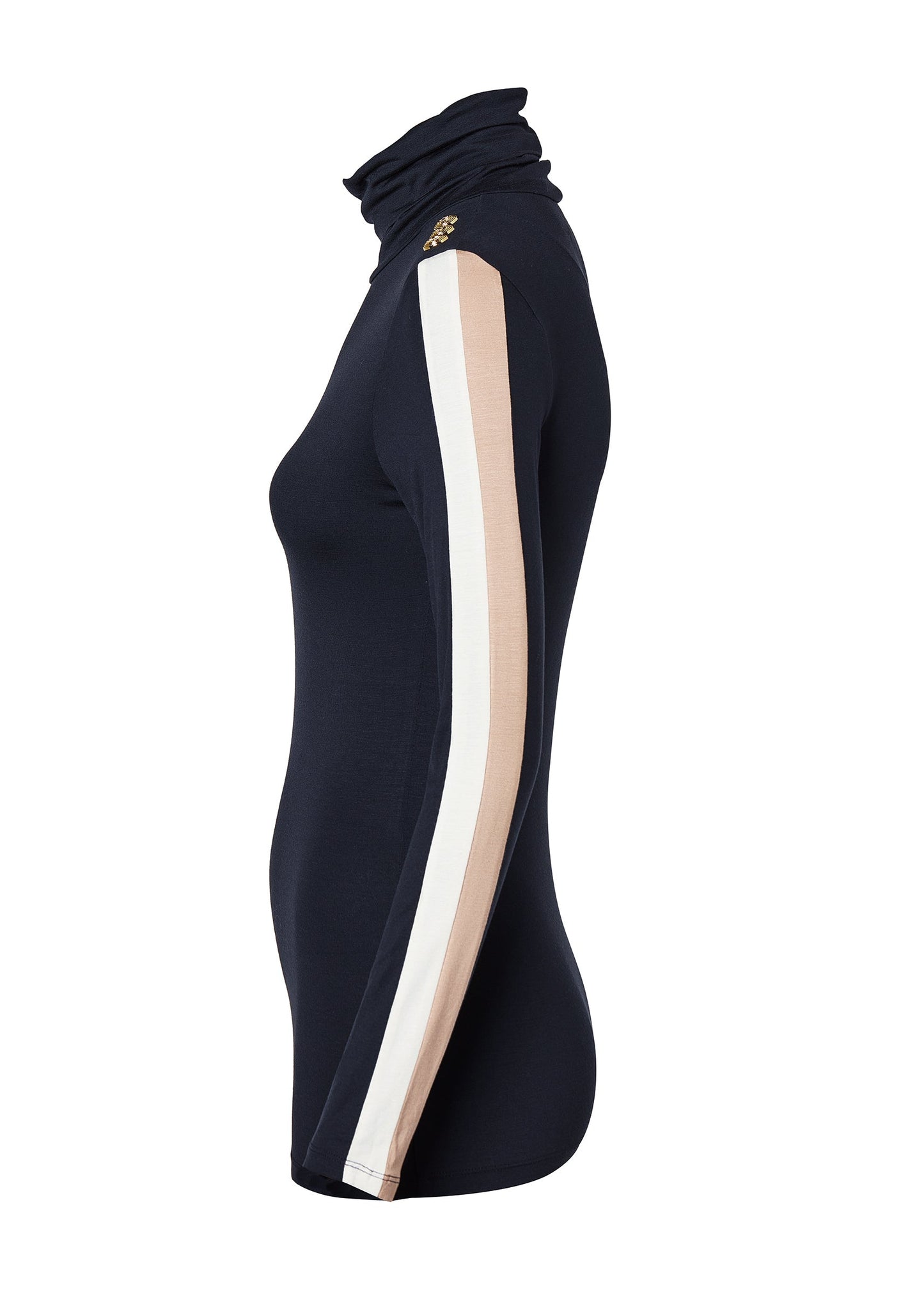 Panel Long Sleeve Roll Neck (Navy Ecru)