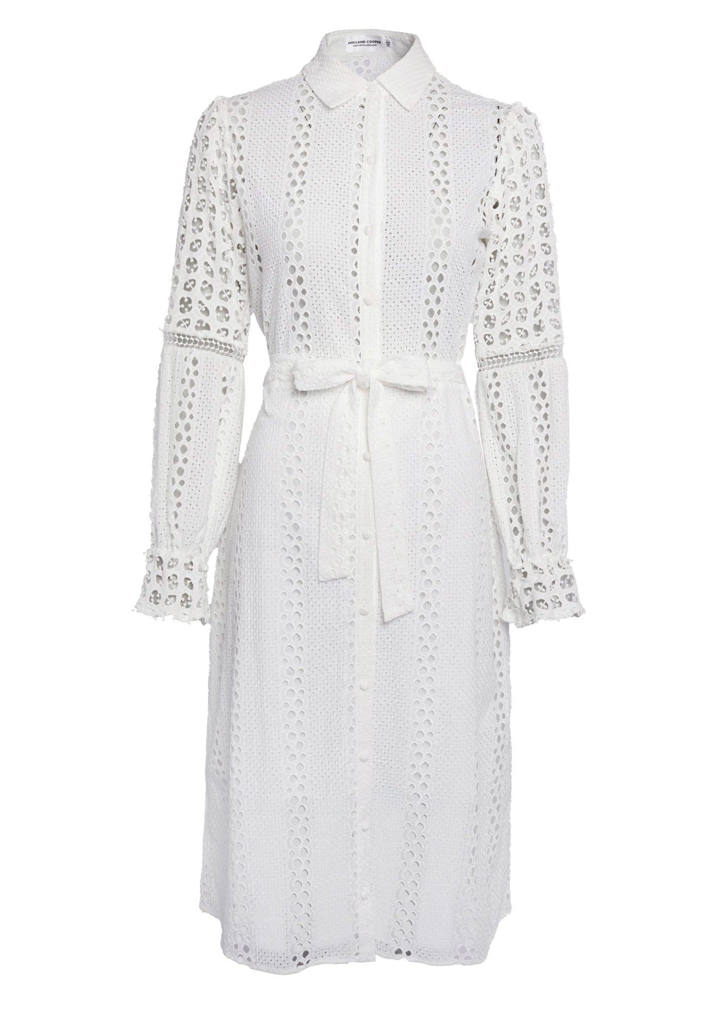 Broderie Lace Tie Midi Dress (White)