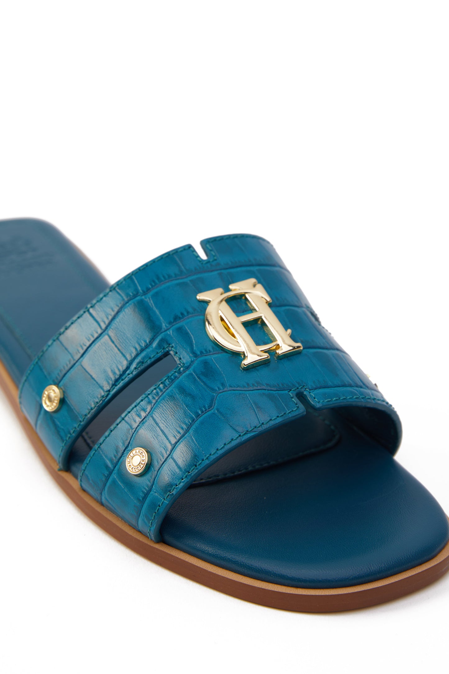 Monogram Slides (Teal Croc)