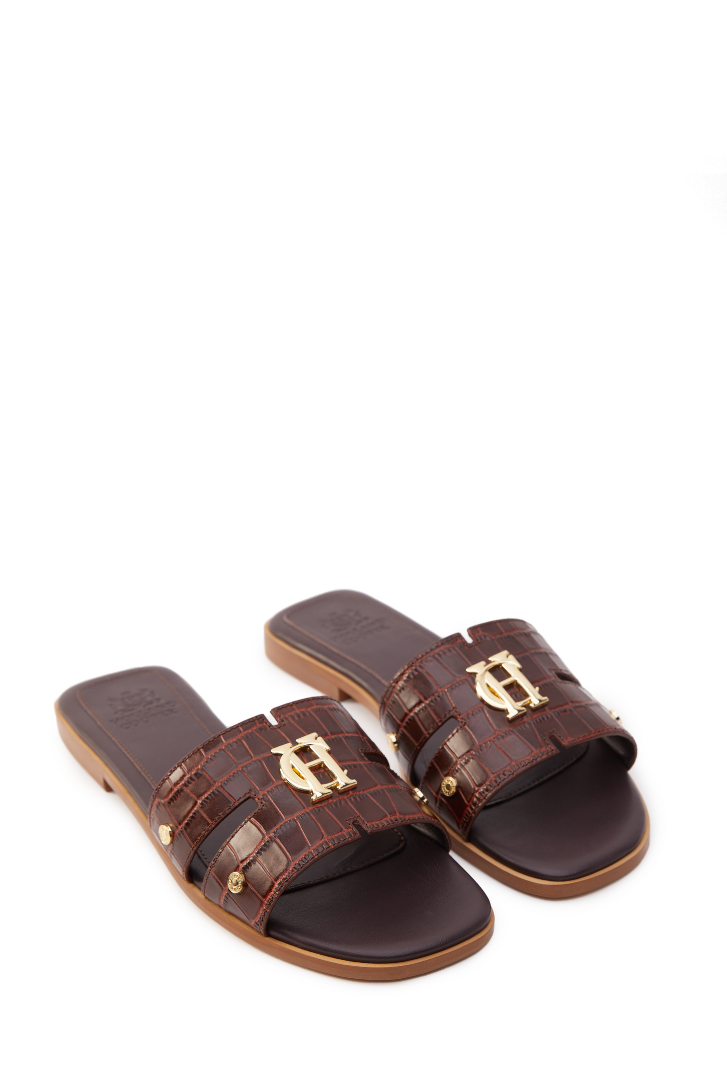 Monogram Slides (Chocolate Croc)