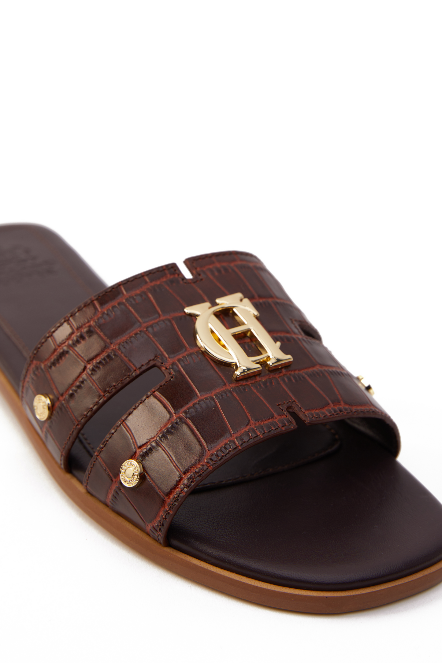 Monogram Slides (Chocolate Croc)