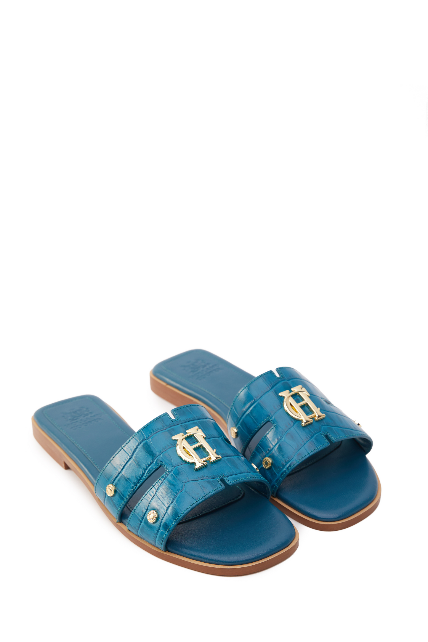 Monogram Slides (Teal Croc)