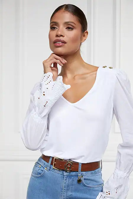 Camilla V-Neck Blouse (White)