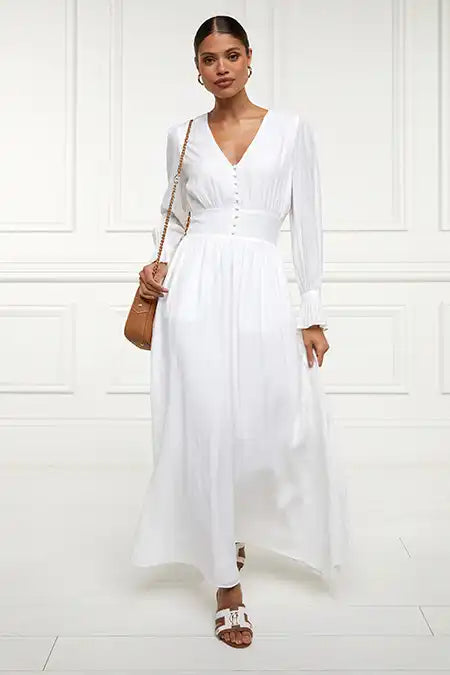 Phoebe V-Neck Maxi Dress (White)