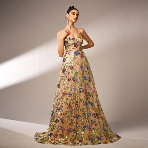 Elegant Sequined Evening Dress – Sleeveless Suspender Style - Image 3